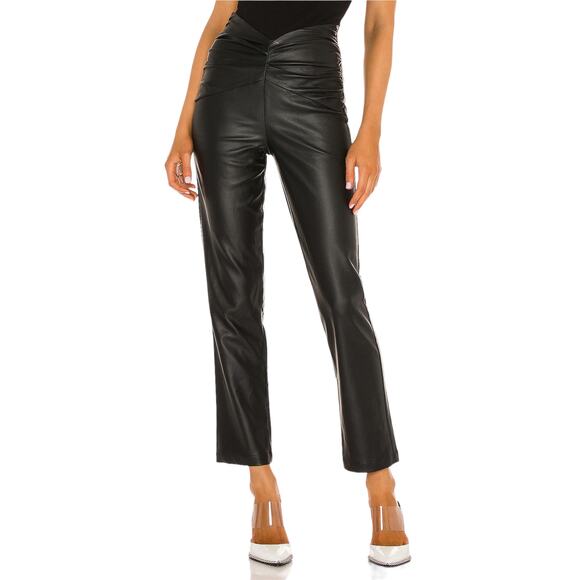 NBD Pants - NBD Black Faux Leather Sophia Asymmetrical Front Pants
